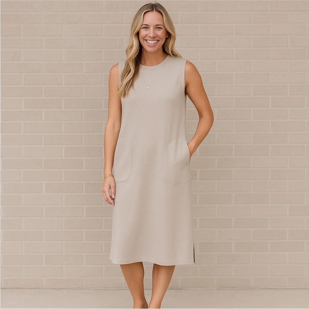 SPANX Air Essentials Sleeveless Tan Midi Dress - Picture 1 of 3